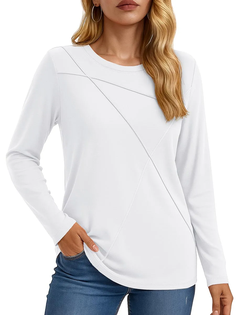 Women's Long Sleeve Shirts Pleated Crew Neck Fall Trendy Tops sold by Tacvasen product image thumbnail 3