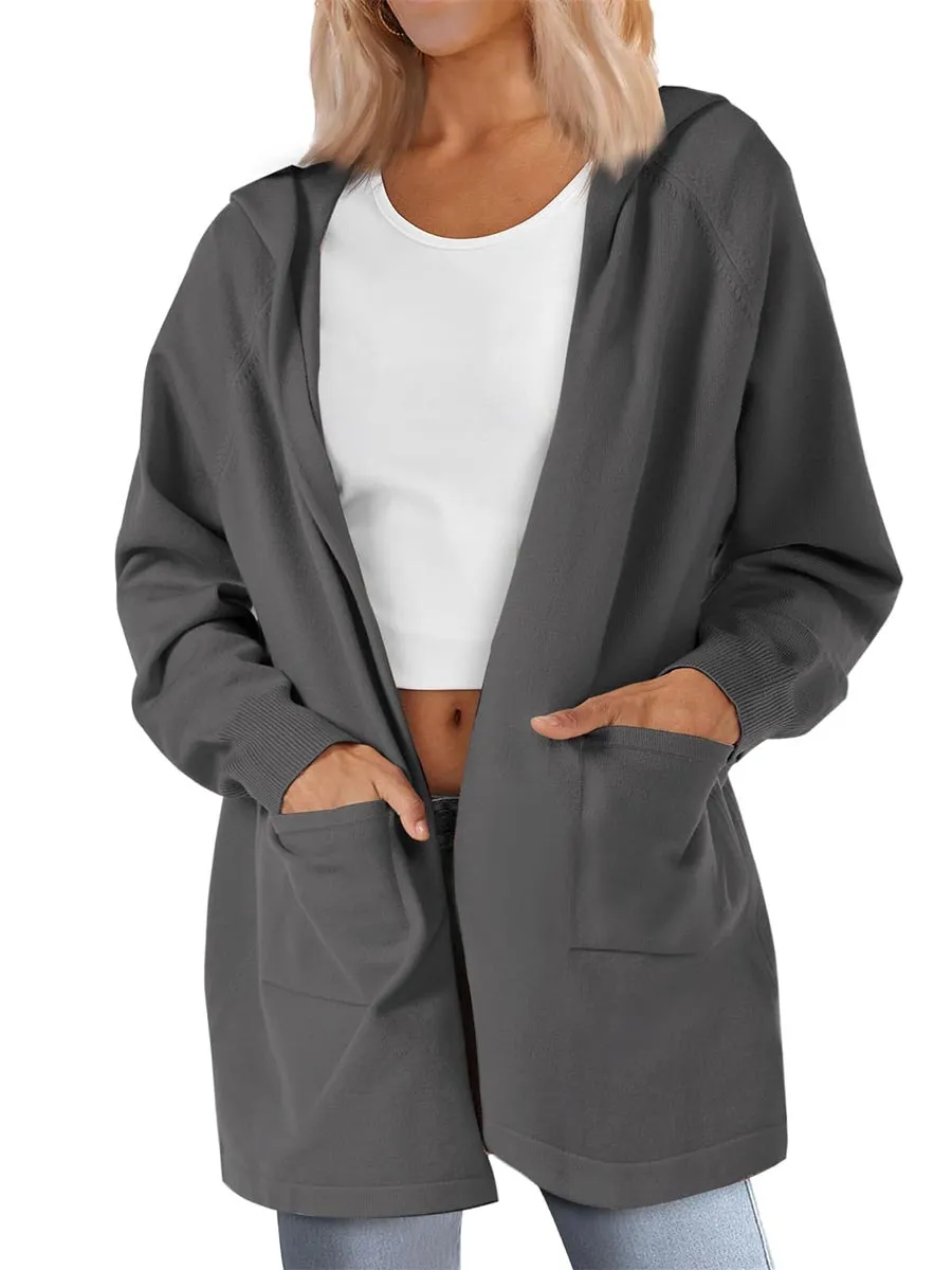 Women's Lightweight Knit Open Front Hooded Cardigan with 2 Pockets sold by Tacvasen product image thumbnail 4