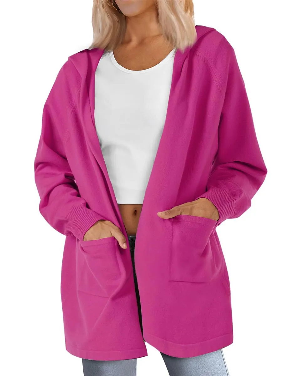 Women's Lightweight Knit Open Front Hooded Cardigan with 2 Pockets sold by Tacvasen product image thumbnail 5