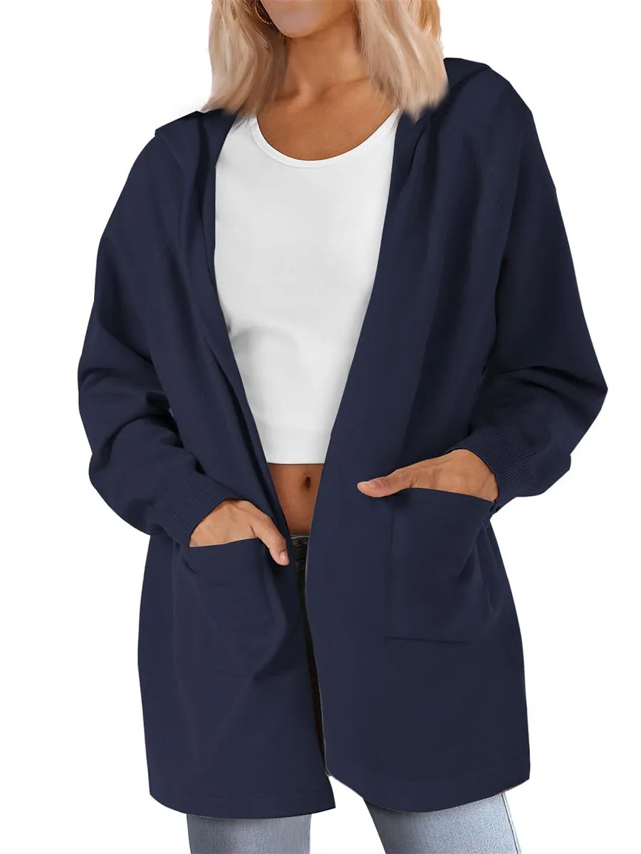 Women's Lightweight Knit Open Front Hooded Cardigan with 2 Pockets sold by Tacvasen product image thumbnail 2