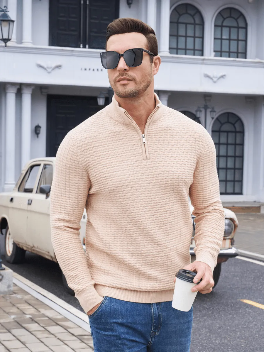 Men's 1/4 Zipper Pullover Knitted Textured Sweater sold by Tacvasen product image thumbnail 3