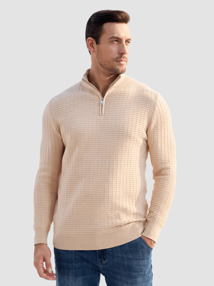 Men's 1/4 Zipper Pullover Knitted Textured Sweater sold by Tacvasen