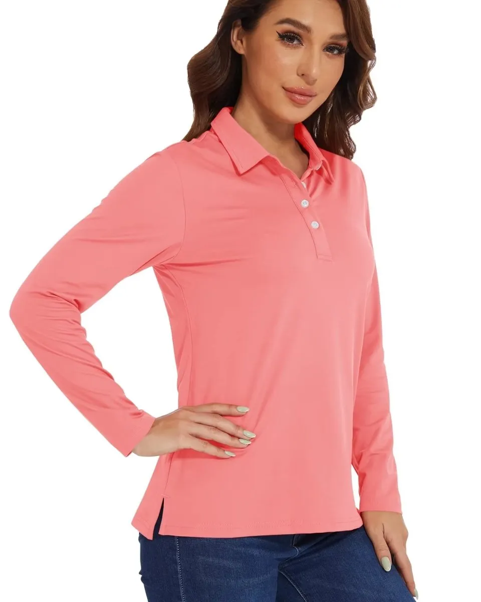Women's Quick Dry UPF 50+ Long Sleeve Polo Shirts sold by Tacvasen product image thumbnail 3