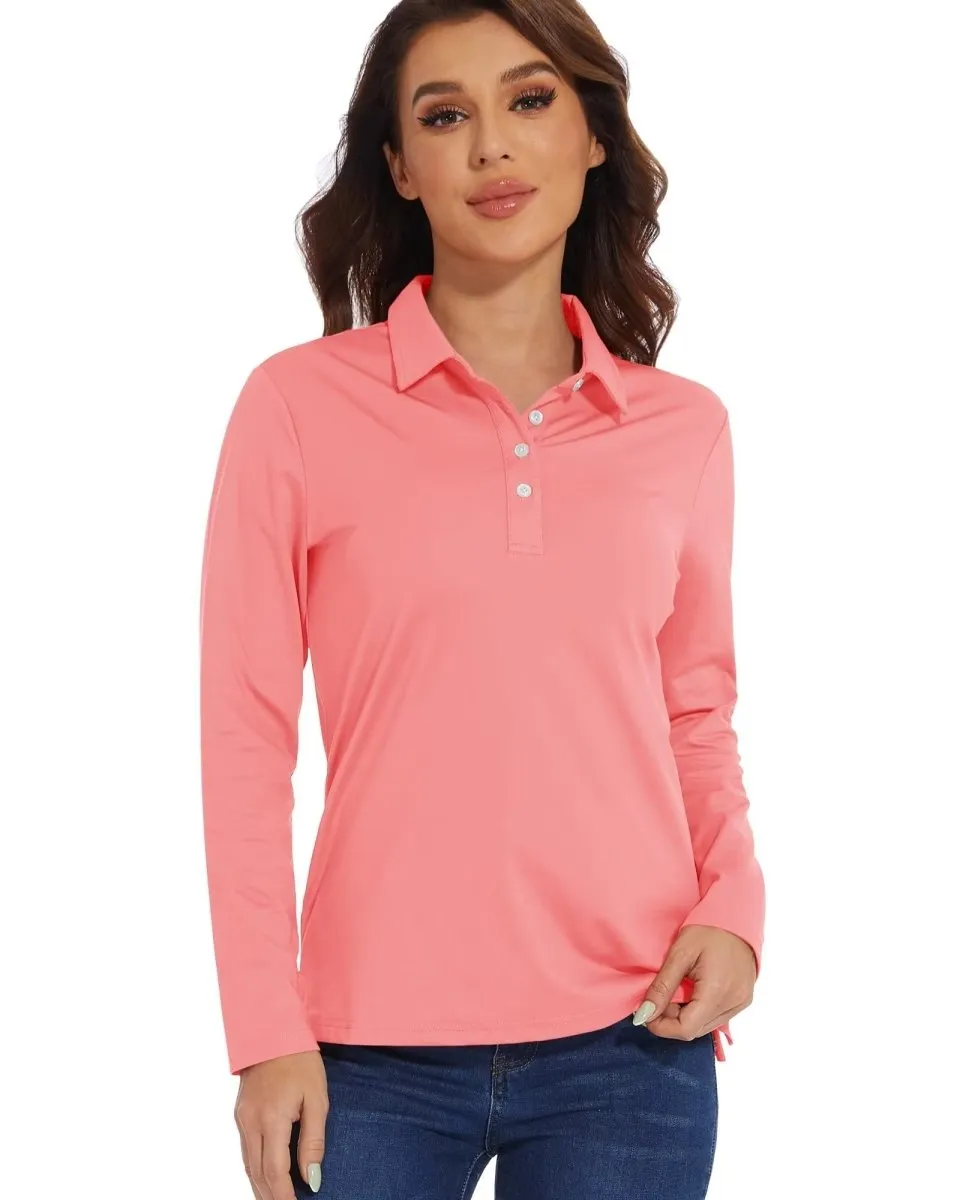 Women's Quick Dry UPF 50+ Long Sleeve Polo Shirts sold by Tacvasen product image thumbnail 2