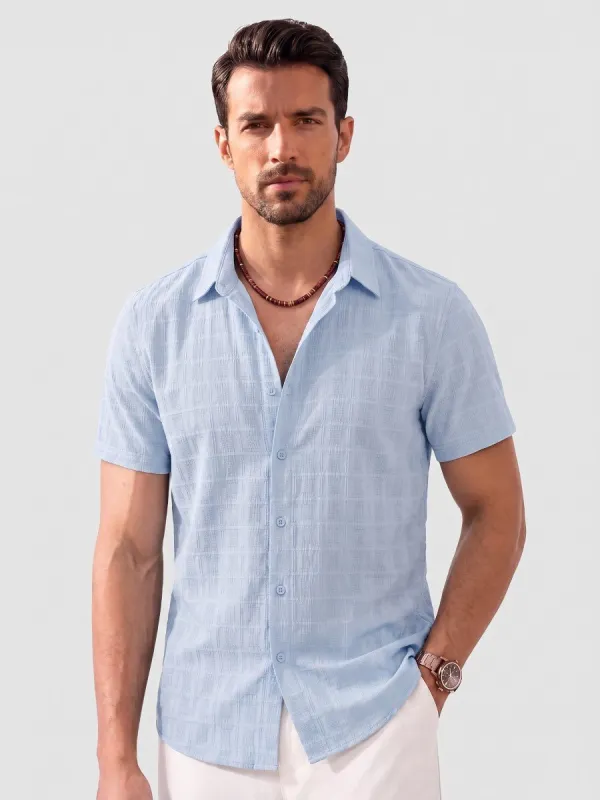 Men's Textured Casual Button Down Short Sleeve made by Tacvasen