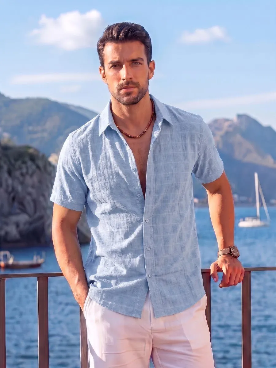 Men's Textured Casual Button Down Short Sleeve sold by Tacvasen product image thumbnail 3