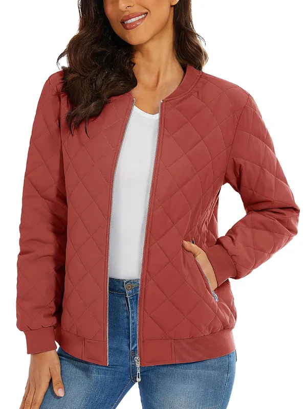 Women's Diamond Quilted Padded Zip Jacket made by Tacvasen