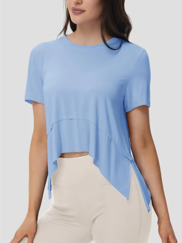 Women's Short Sleeve Athletic Yoga Crop Shirts made by Tacvasen