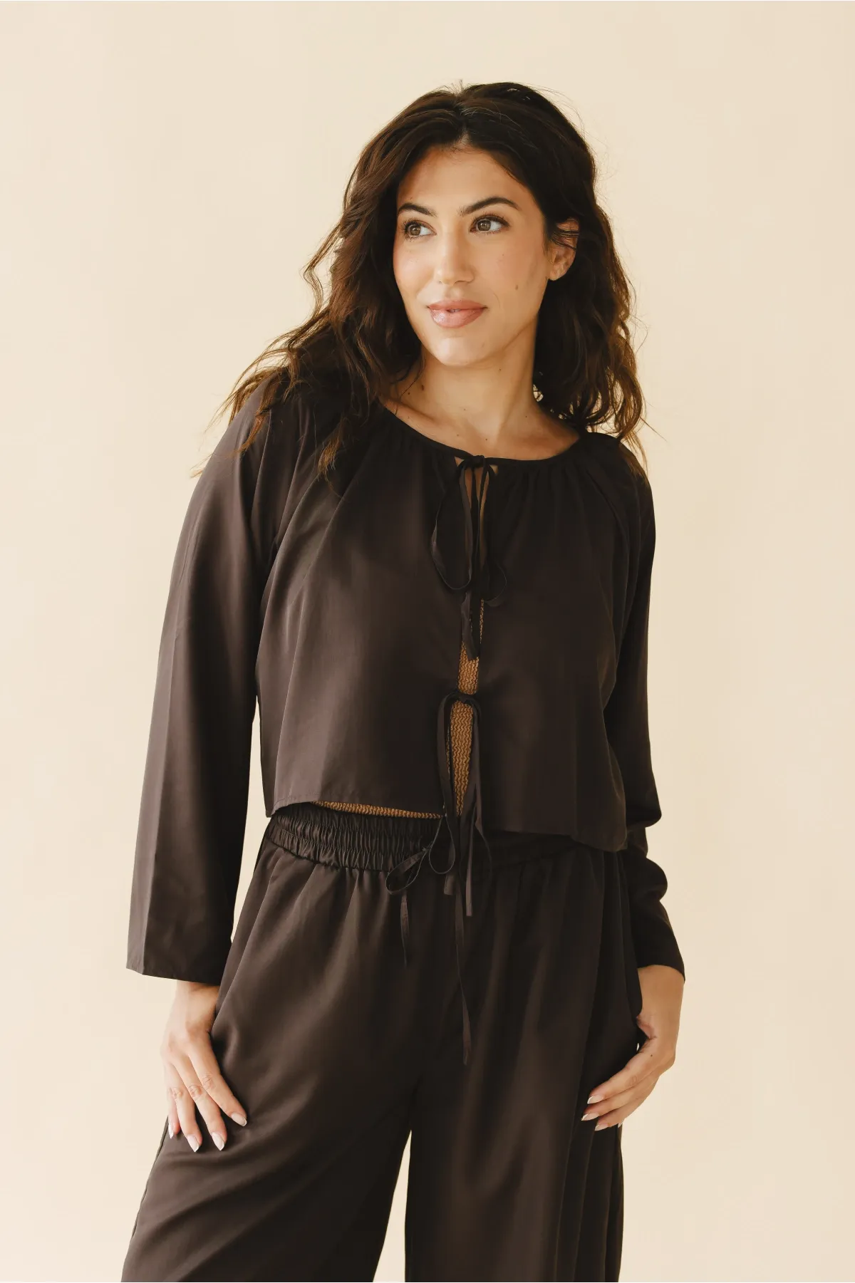 Georgie Front-Tie Top in Brown sold by Tied Sunwear