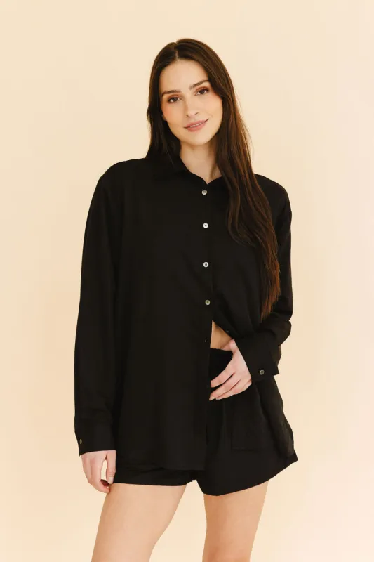 Cindy Button-Down Shirt in Black sold by Tied Sunwear