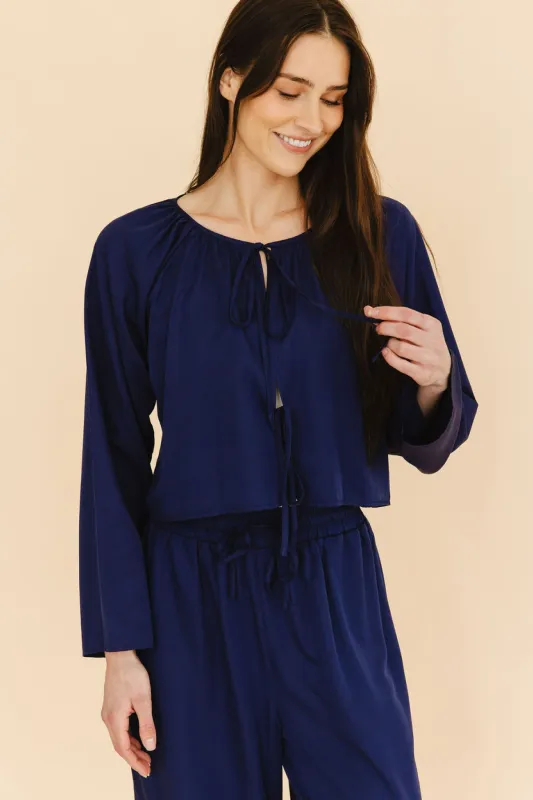Georgie Front-Tie Top in Navy made by Tied Sunwear