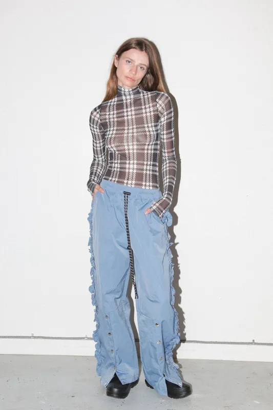 Ruffle Split Track Pant in Lake sold by KkCo