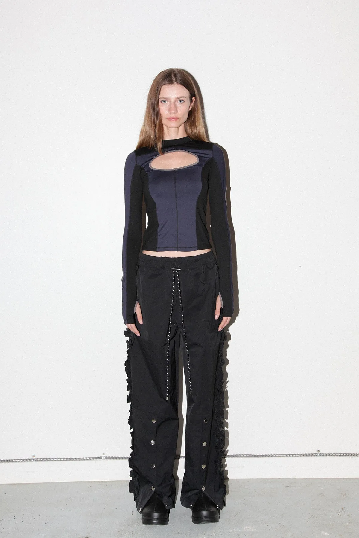 Ruffle Split Track Pant in Onyx sold by KkCo product image thumbnail 2