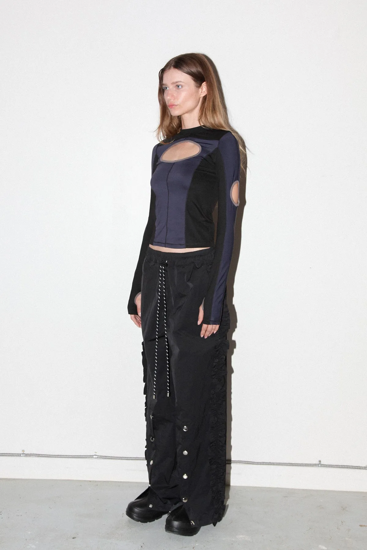 Ruffle Split Track Pant in Onyx sold by KkCo product image thumbnail 3