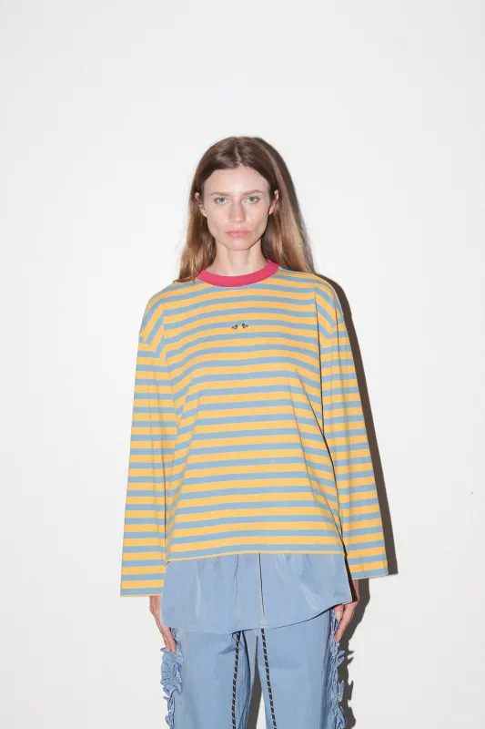 Pierced Long Sleeve Box Tee in Cloud & Butter sold by KkCo