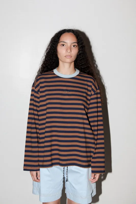 Striped Box Tee in Bark & Navy Stripe sold by KkCo