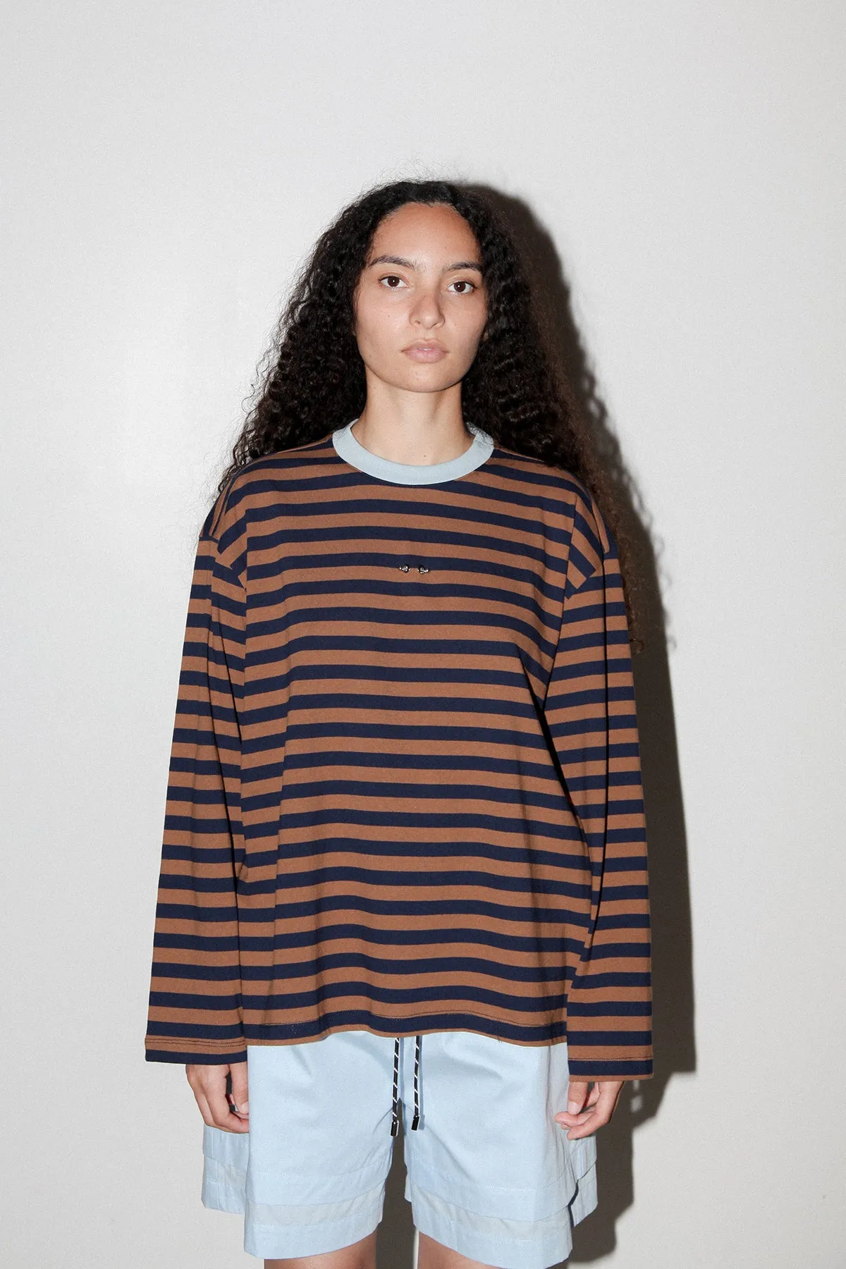 Striped Box Tee in Bark & Navy Stripe sold by KkCo