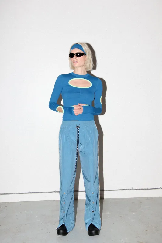 Split Track Pant in Lake sold by KkCo