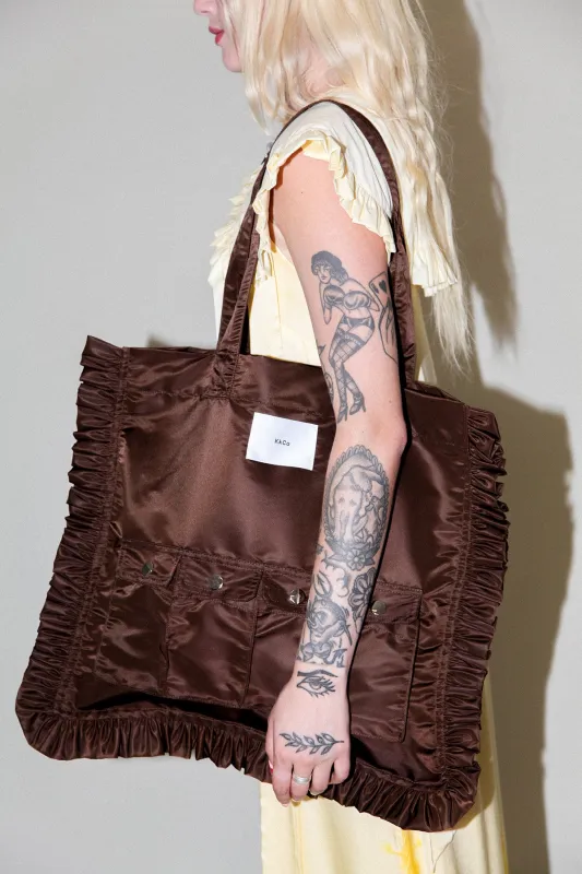 Utility Tote in Chocolate Nylon Satin made by KkCo