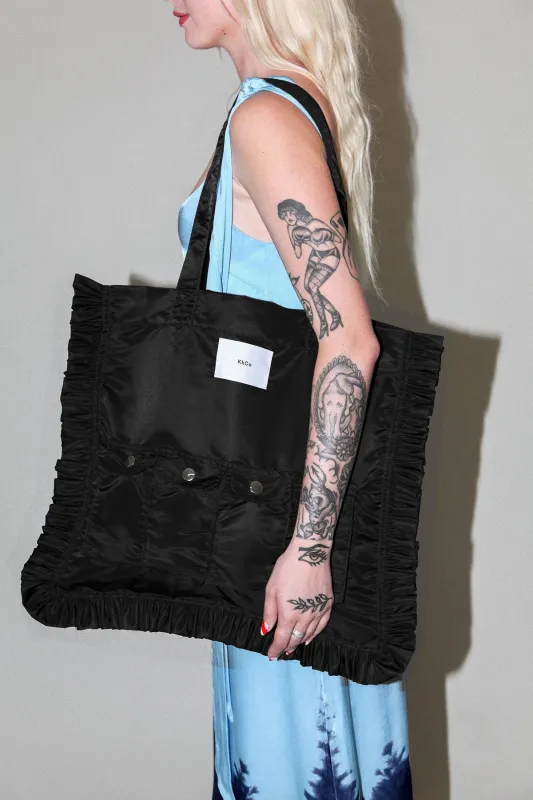 Utility Tote in Black Nylon Satin made by KkCo