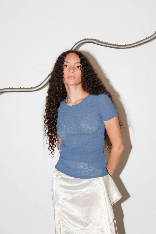 Gauze Ruched Tee in Navy made by KkCo