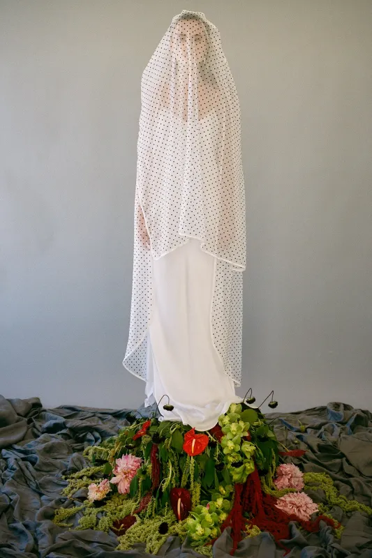 Veil in Black & White Dot Organza made by KkCo