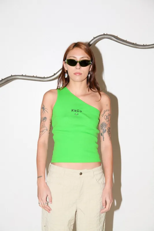 Pierced One Shoulder Rib Tank in Lime sold by KkCo
