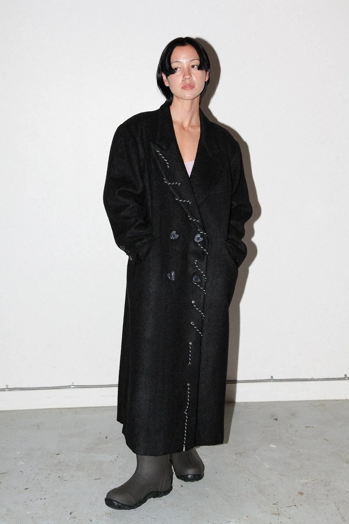 Loop Cord Moss Coat in Onyx sold by KkCo