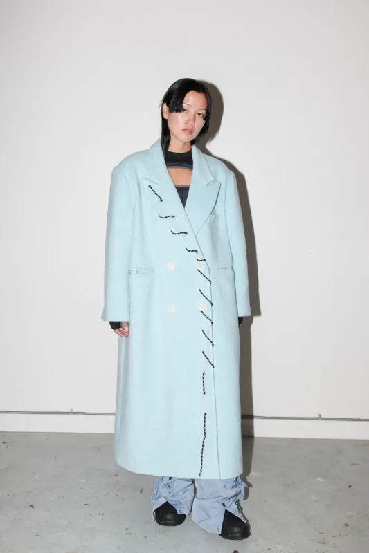 Loop Cord Moss Coat in Sky made by KkCo