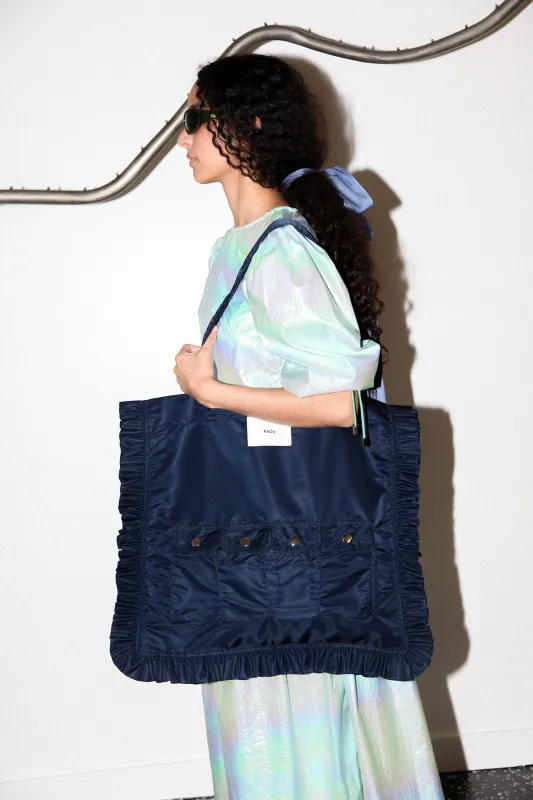 Utility Tote in Navy Nylon Satin made by KkCo
