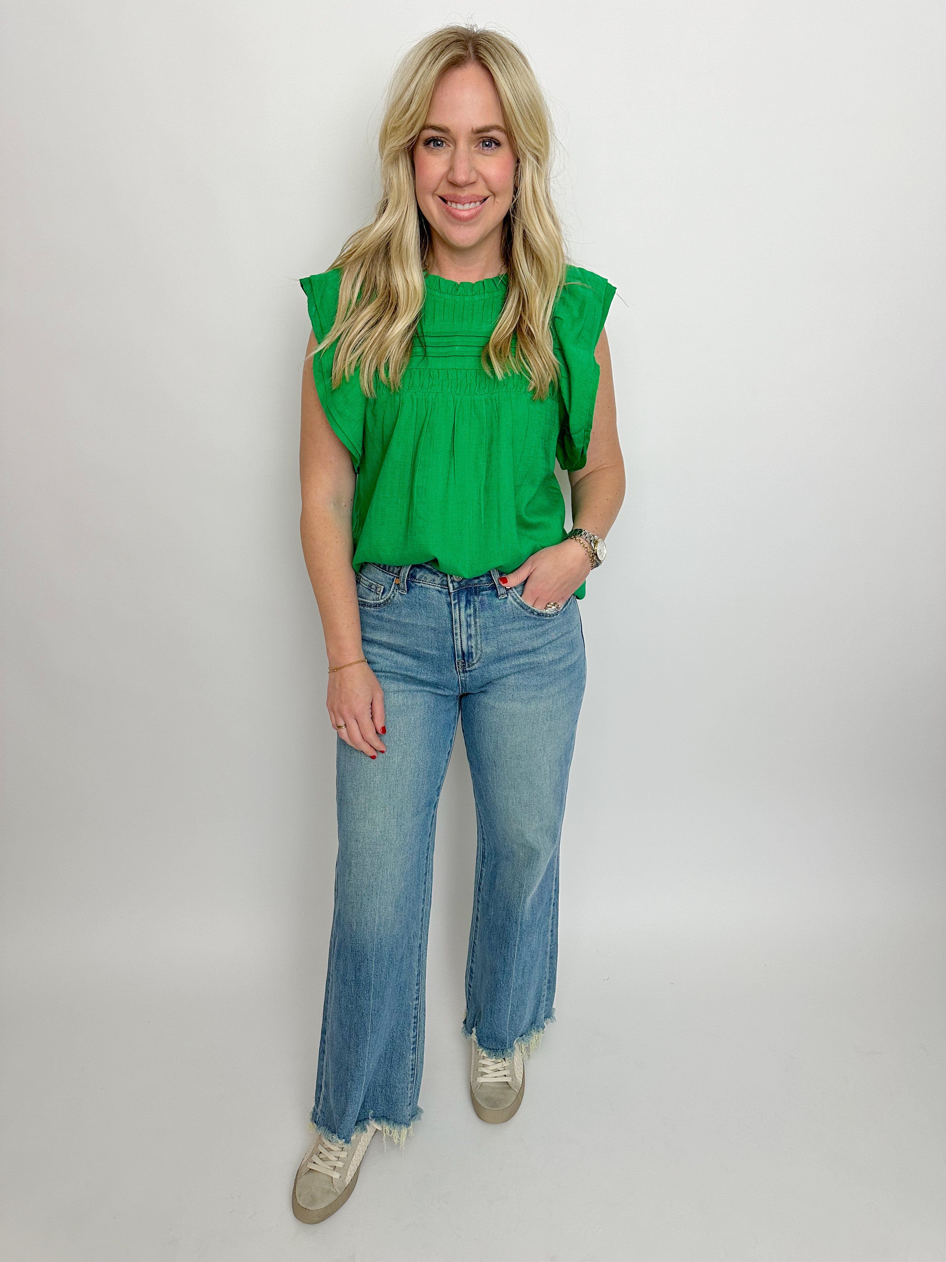 Flutter Sleeve Linen Blouse sold by Mimosa