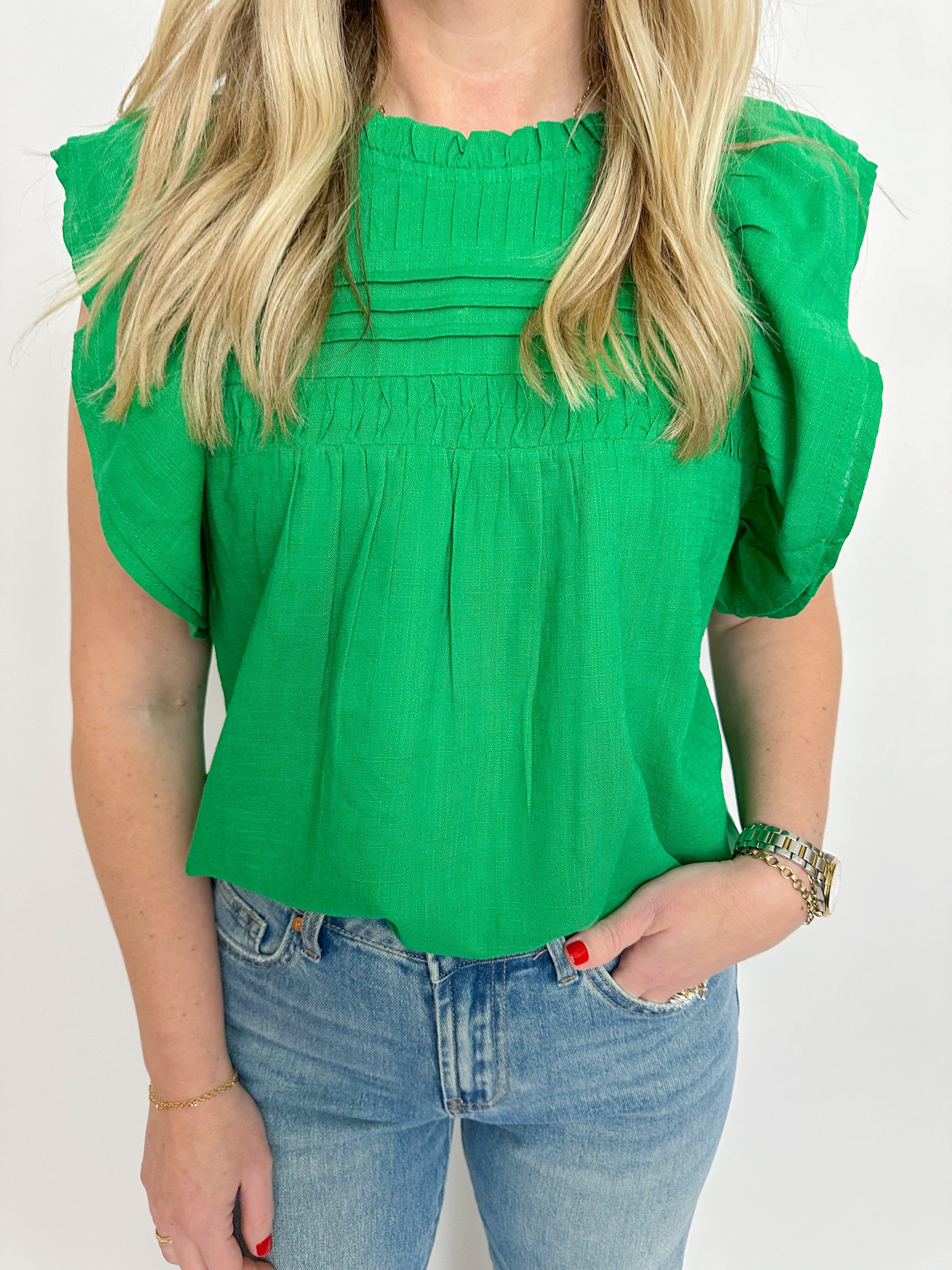 Flutter Sleeve Linen Blouse sold by Mimosa product image thumbnail 2