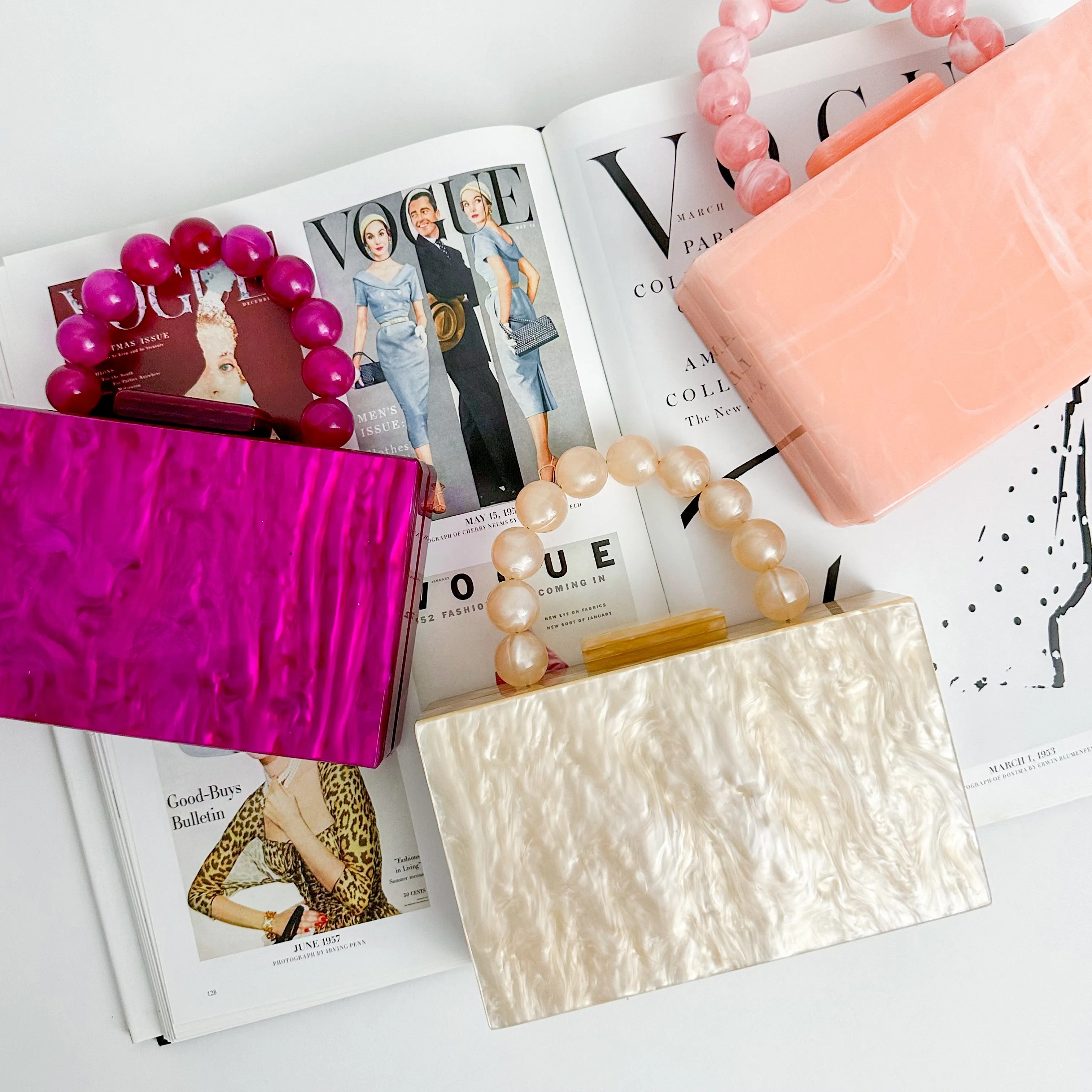 Pearlized Acrylic Clutch sold by Mimosa