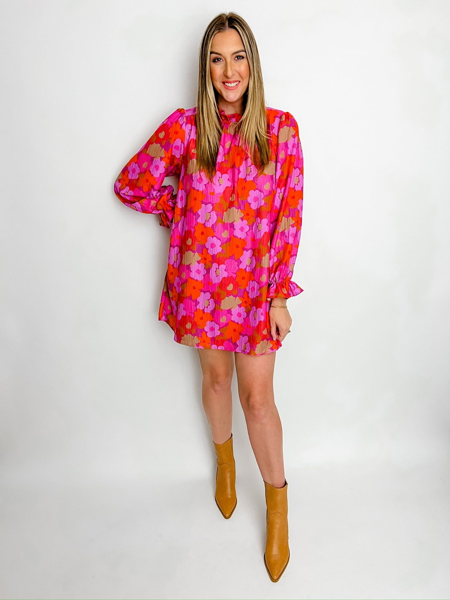 Frisky Floral Mock Neck Mini Dress sold by Mimosa