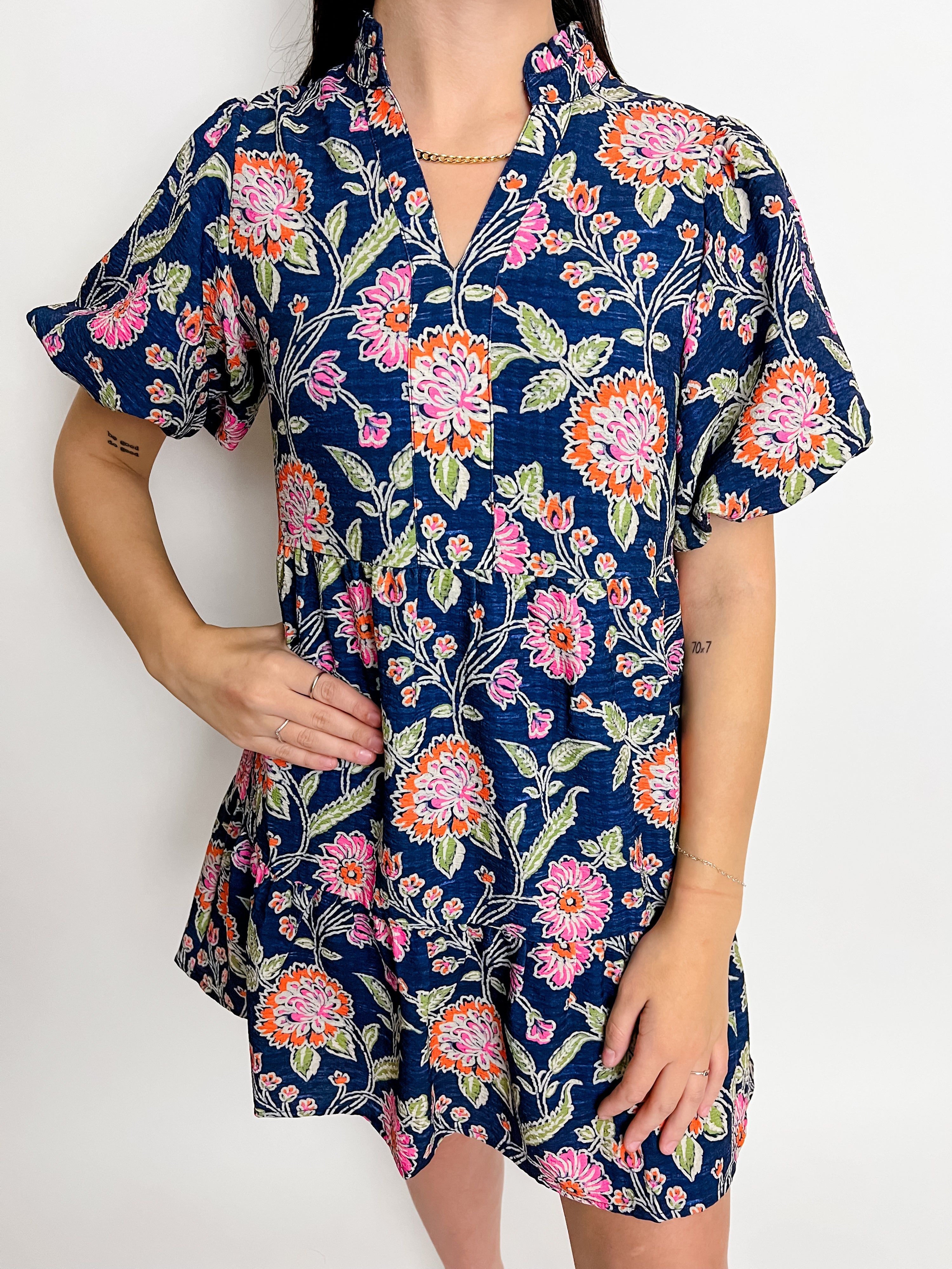 Chrysanthemum Puff Sleeve Mini Dress sold by Mimosa