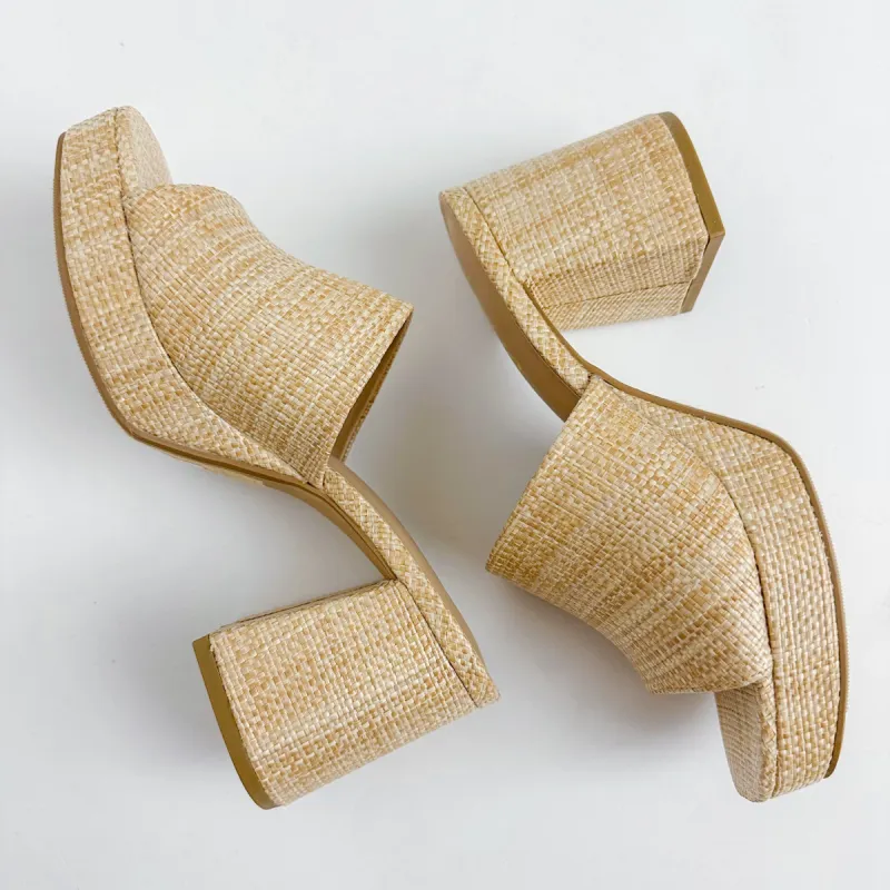 Zafer Raffia Block Heel sold by Mimosa