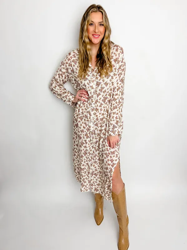Heart Flutters Button Down Midi Shirt Dress sold by Mimosa