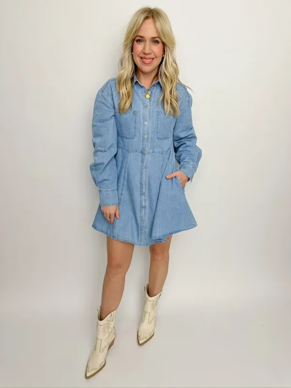 Easton A-line Denim Shirt Dress sold by Mimosa