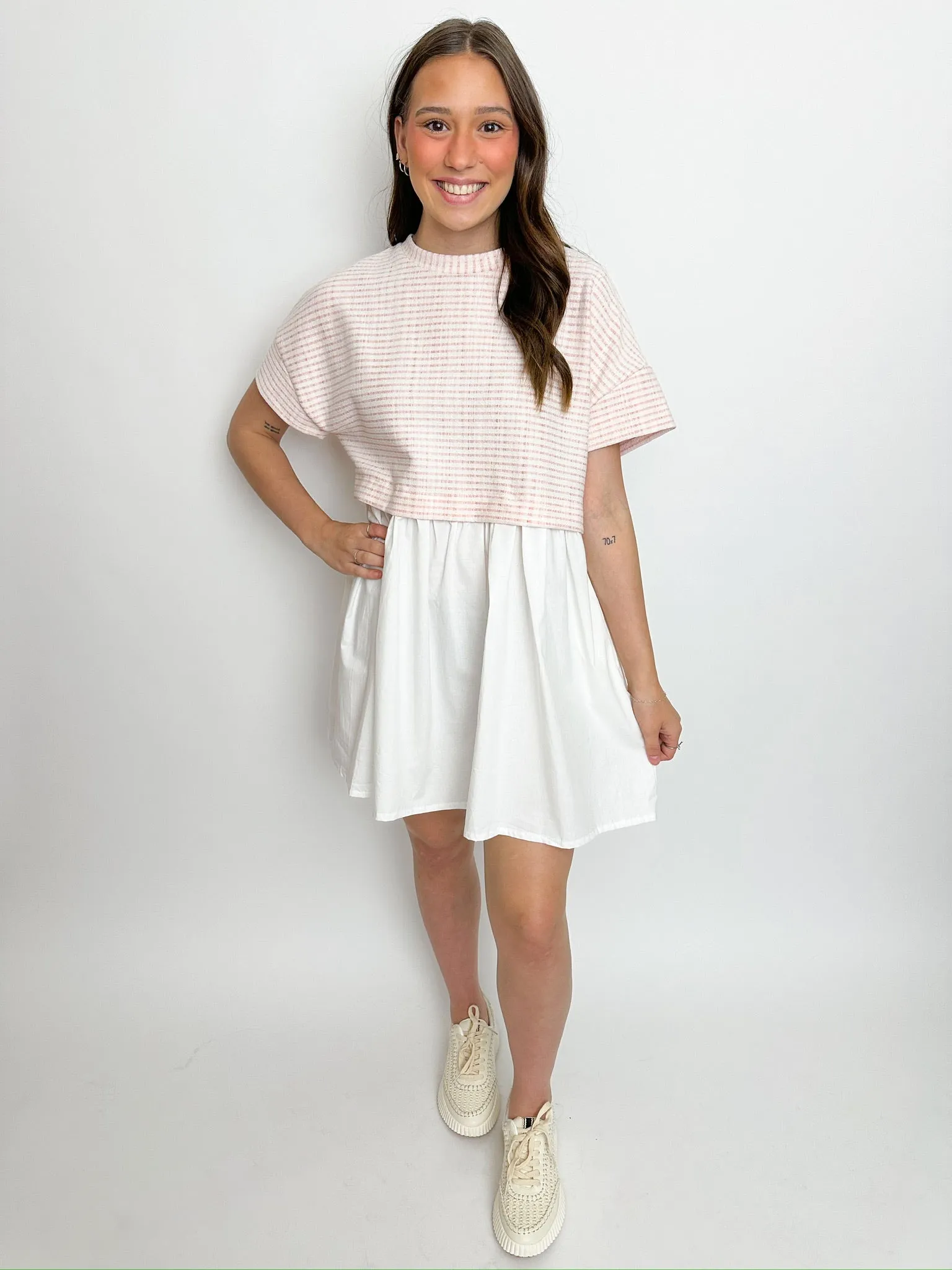 Stripe Top Contrast Poplin Mini Dress sold by Mimosa