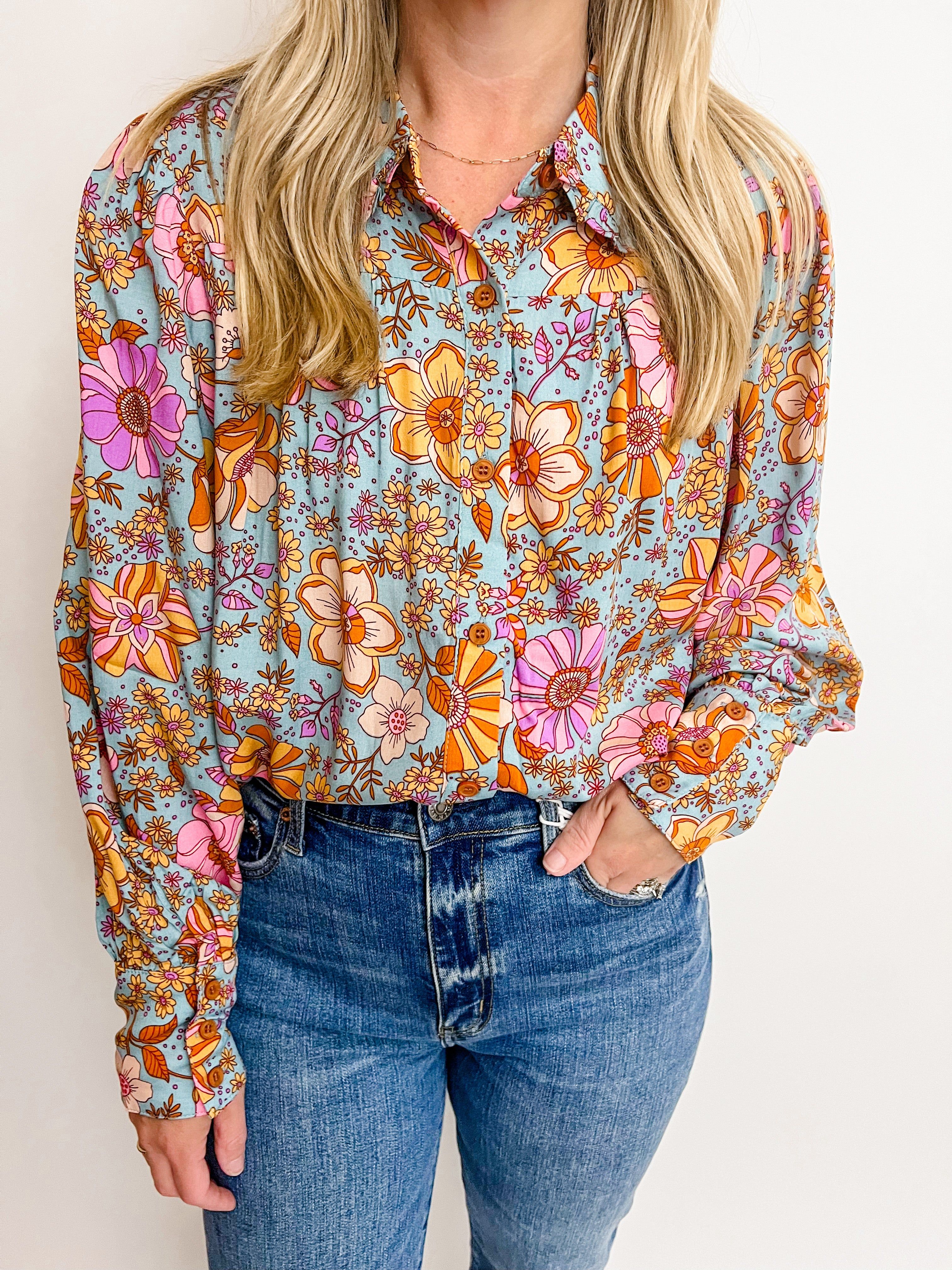 Floral Harmony Ruffle Collar Top sold by Mimosa product image thumbnail 2