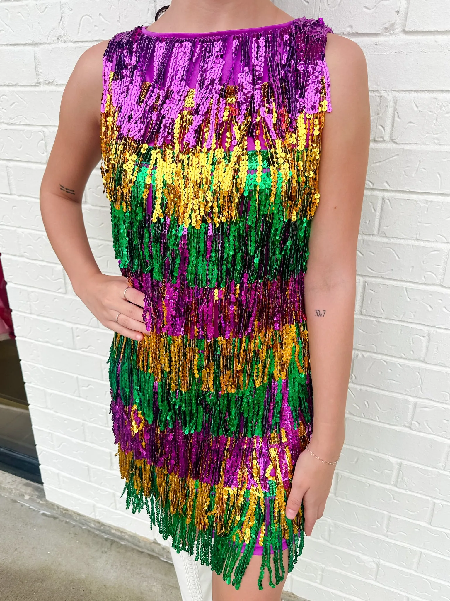 Mardi Gras Spangled Fringe Dress sold by Mimosa product image thumbnail 2