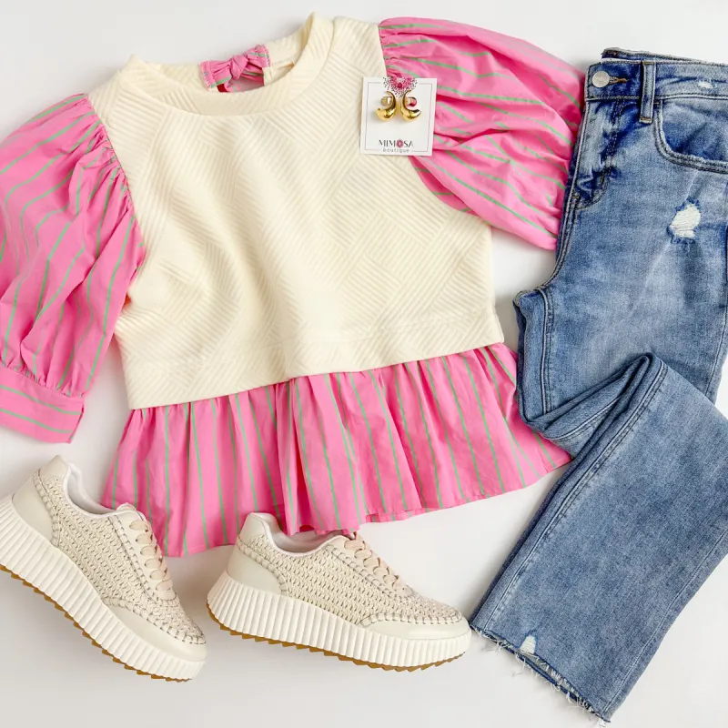 Scottie Stripe Mixed Texture Top made by Mimosa