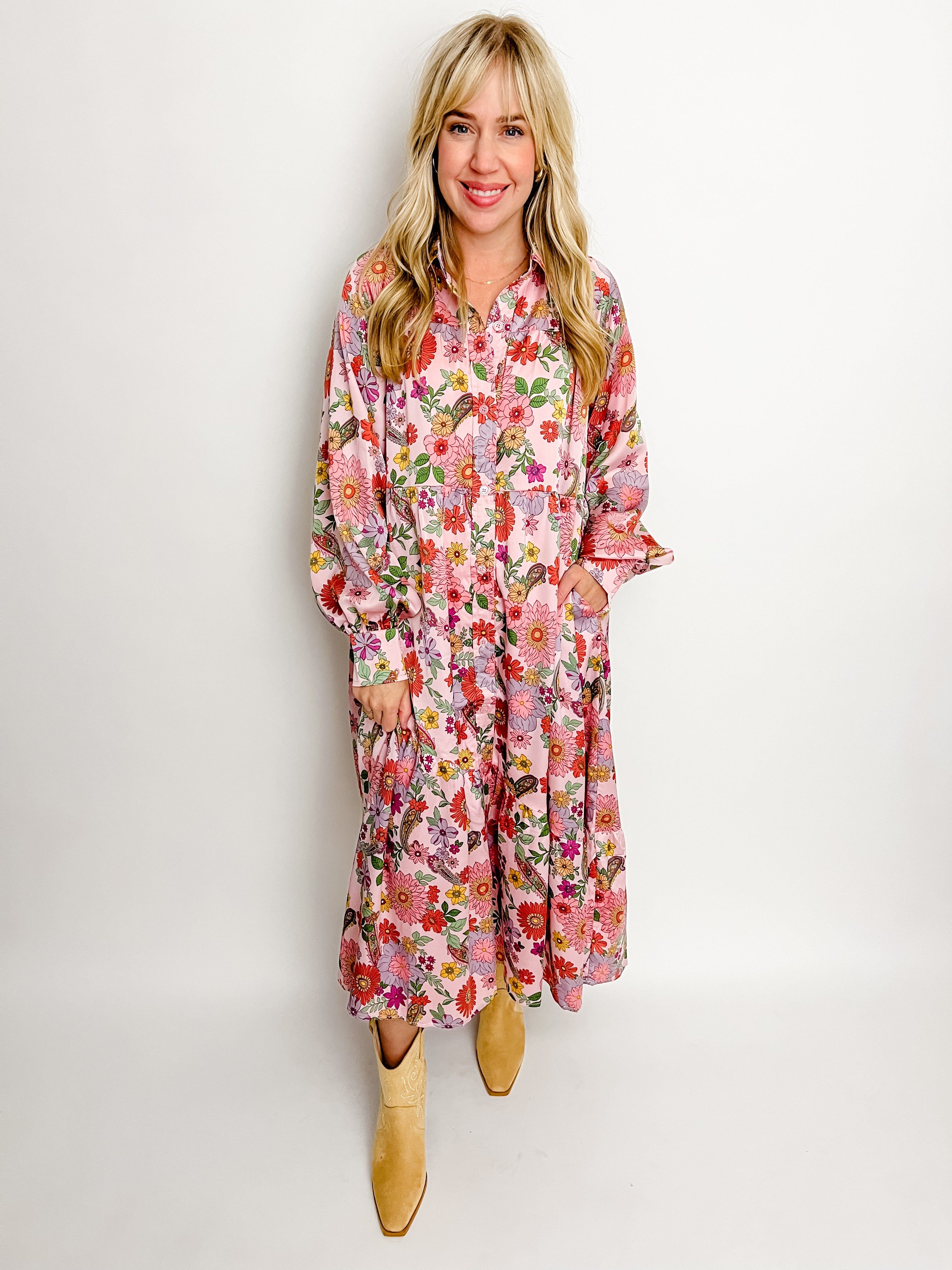 Faye Floral Collared Maxi Dress sold by Mimosa