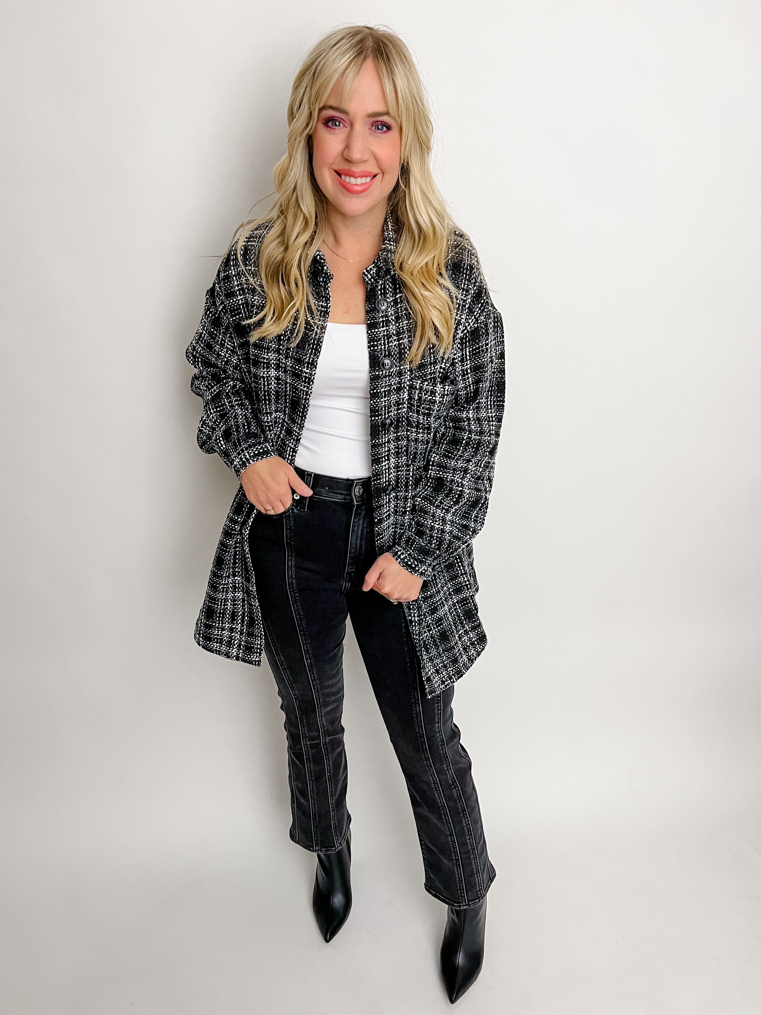 Jacque Tweed Shacket sold by Mimosa