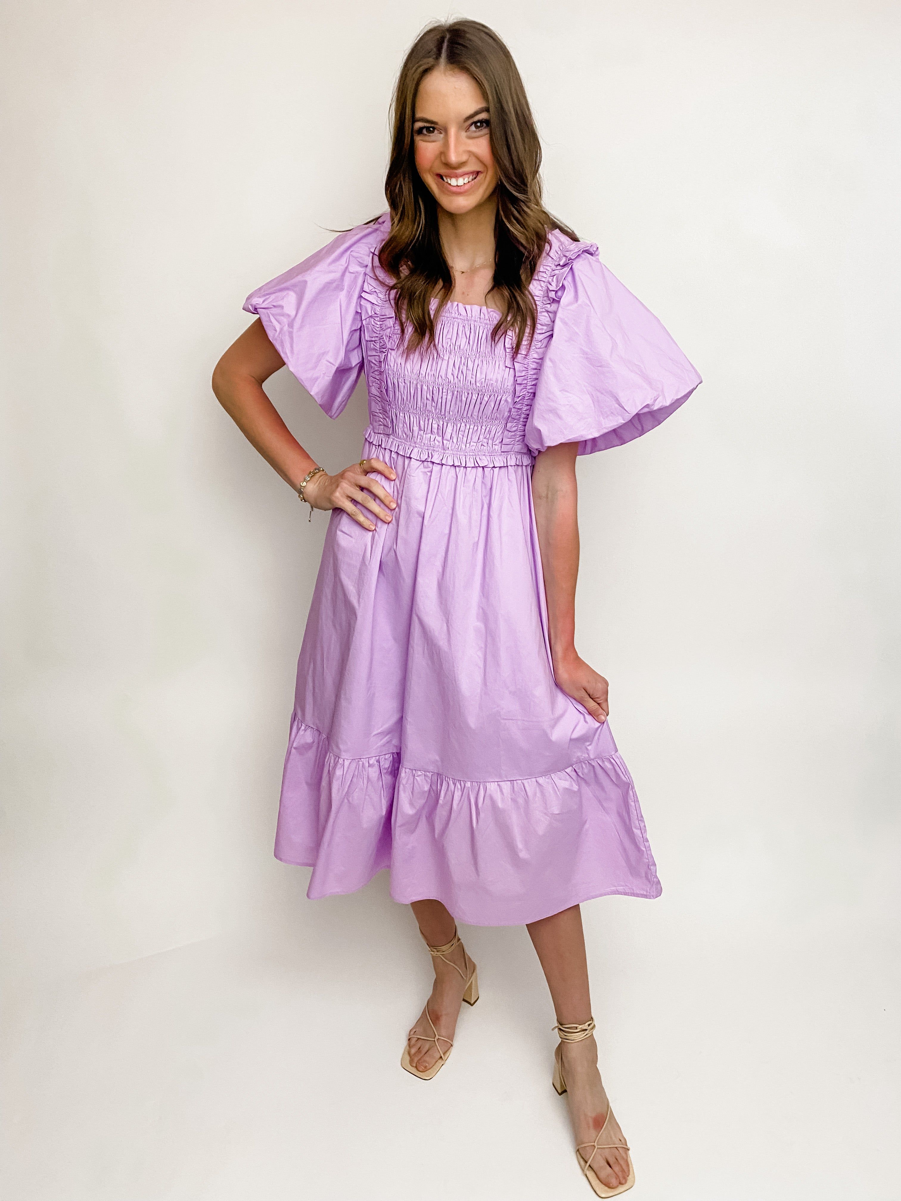 Tricia Puff Sleeve Midi Dress sold by Mimosa
