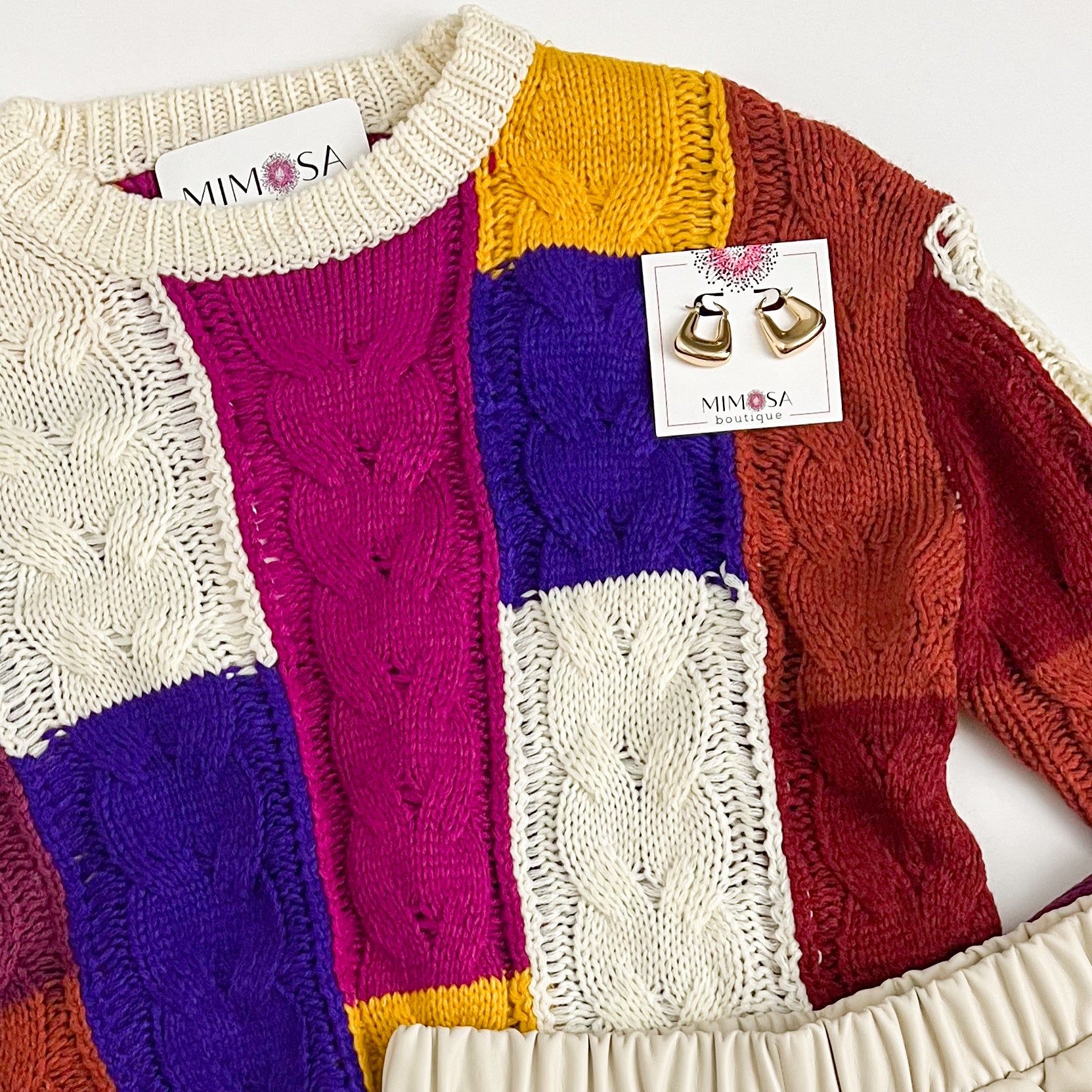 Colorblock Cable Knit Sweater sold by Mimosa product image thumbnail 3
