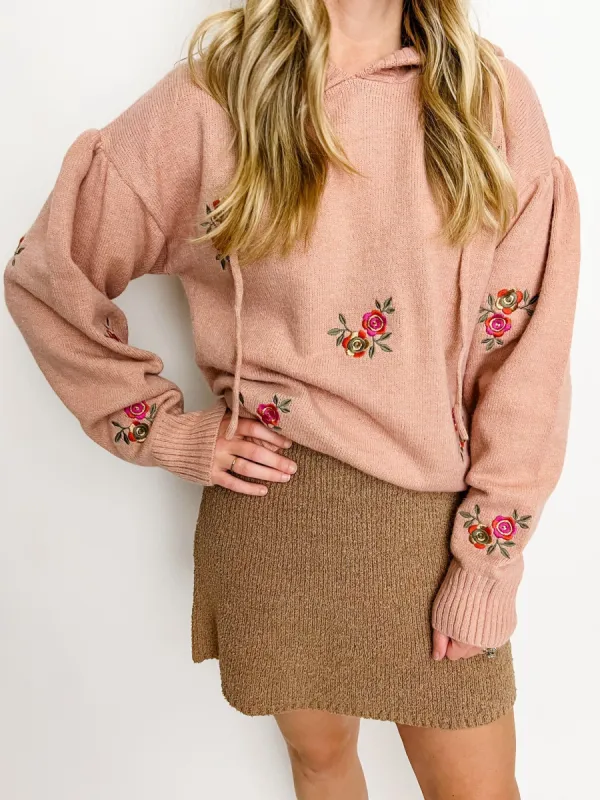 Embroidered Floral Sweater Hoodie sold by Mimosa