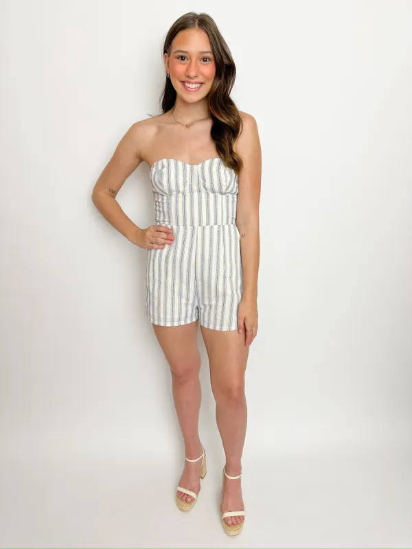 Bryn Bustier Stripe Romper sold by Mimosa