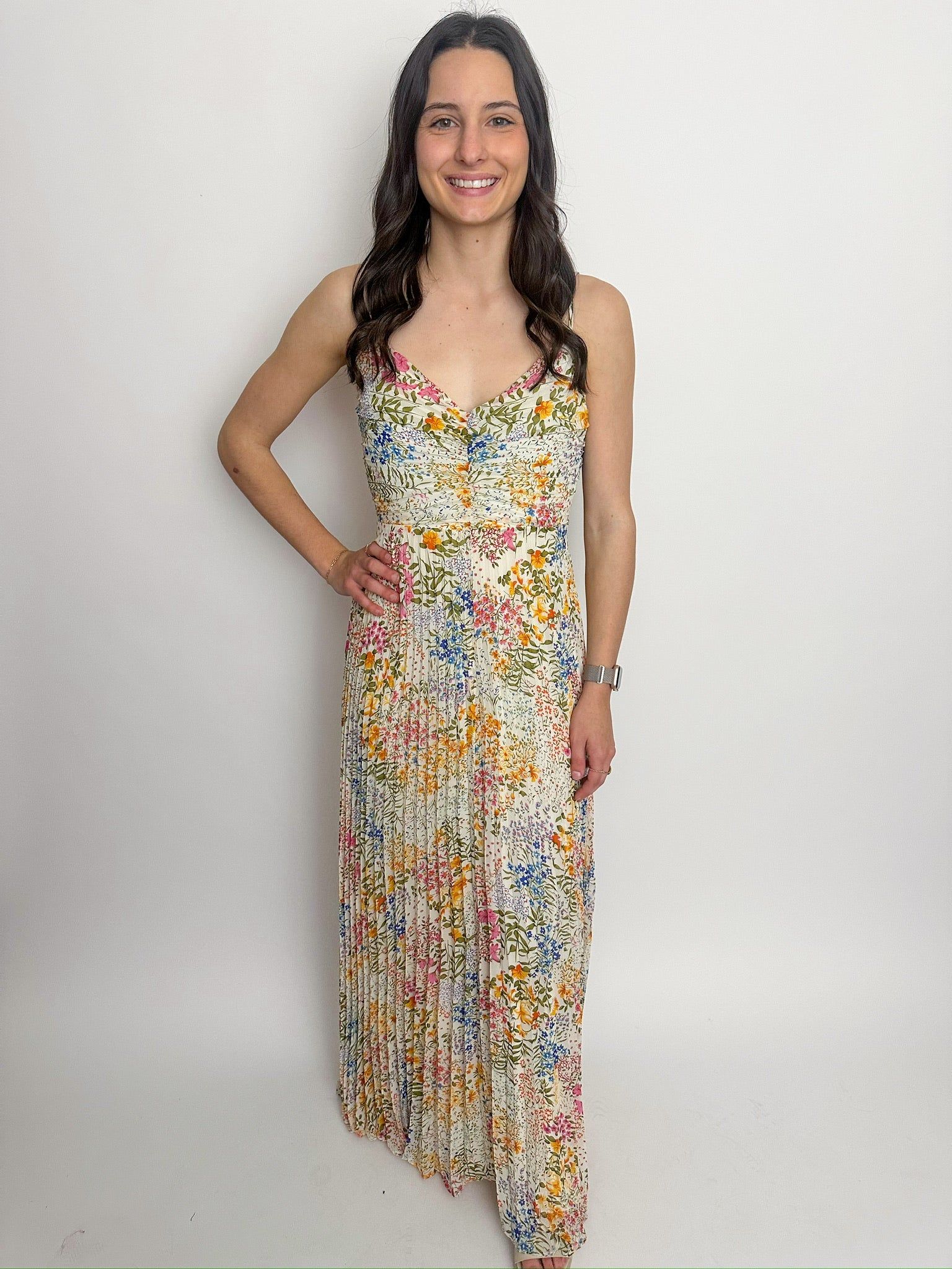Rose Pleated Floral Midi Dress sold by Mimosa