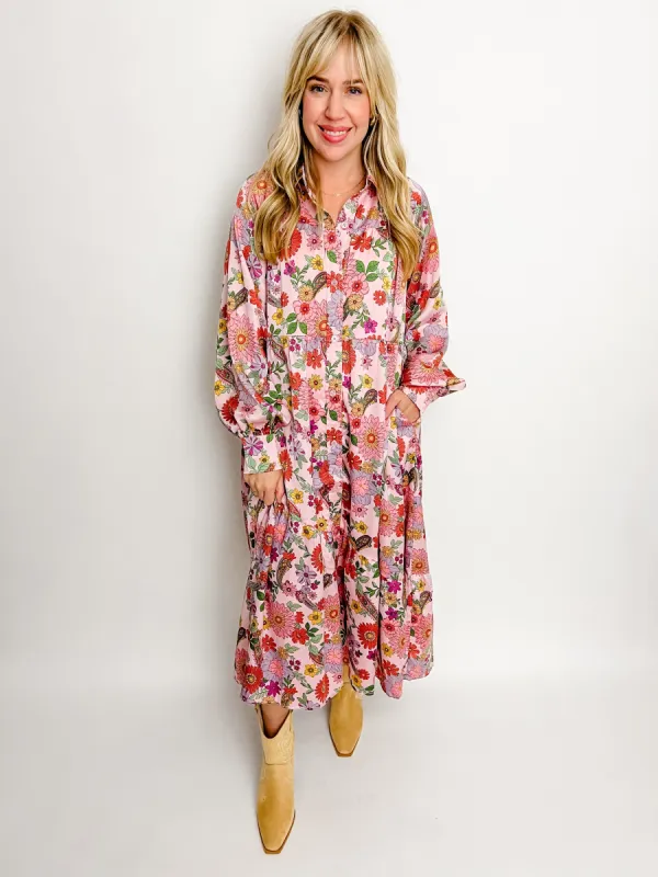 Faye Floral Collared Maxi Dress sold by Mimosa